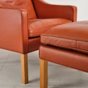 Armchair 2204 and leather pouf by Børge Mogensen, Denmark, 1960s.