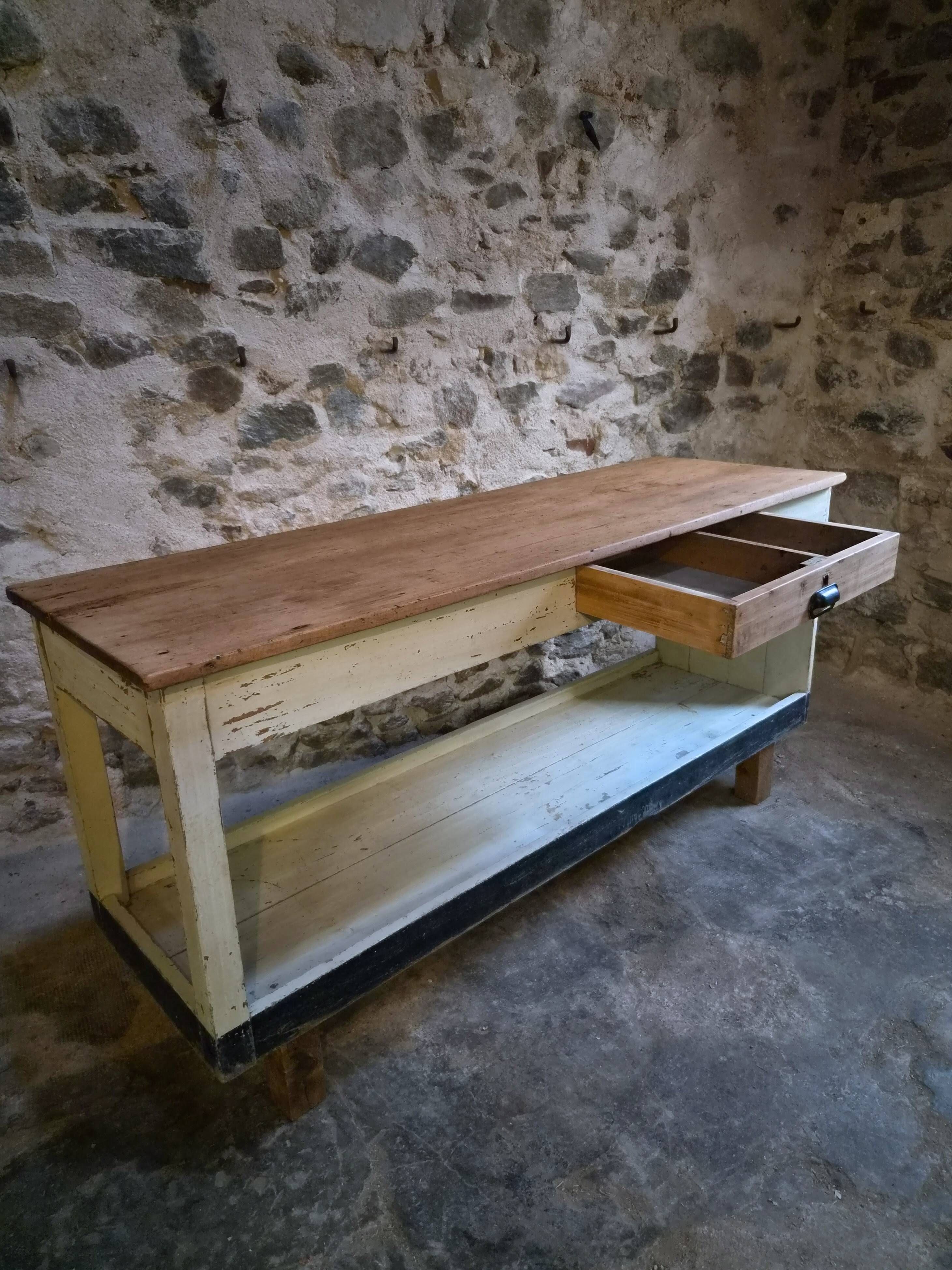 Table de drapier vintage / Îlot de cuisine – Années 1930