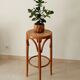 Vintage curved wooden high stool and tanned seat