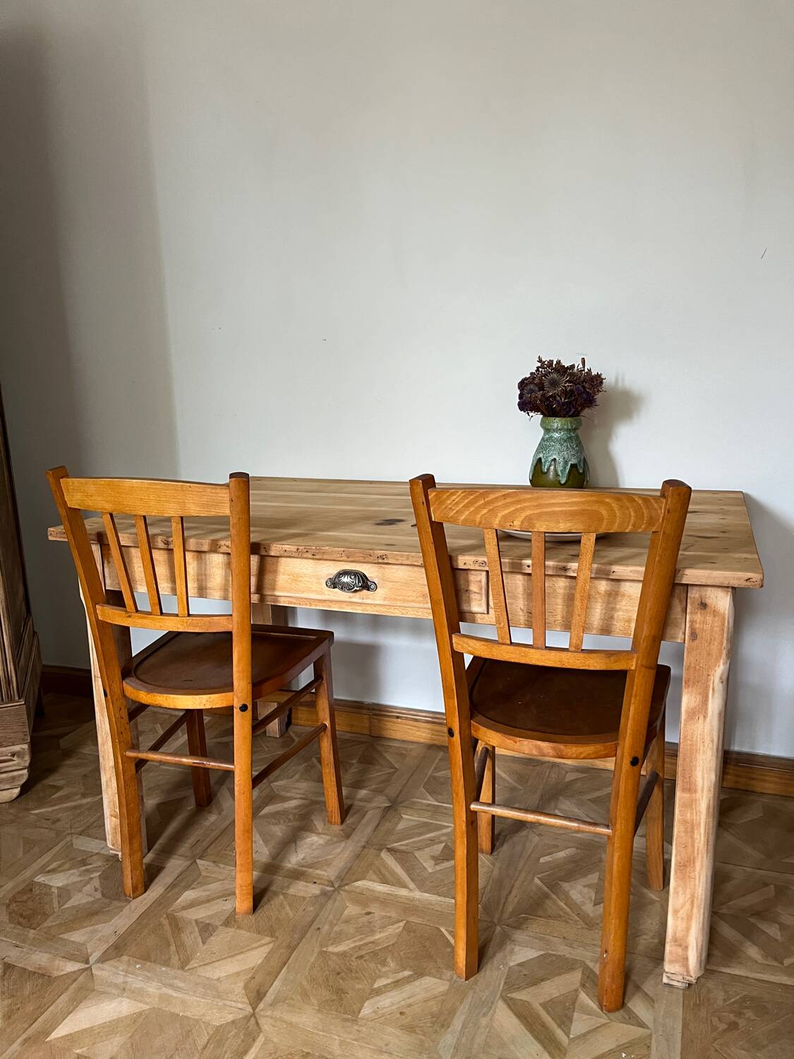 Raw wood farmhouse table