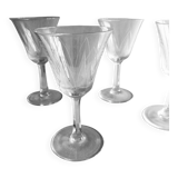 4 Antique Digestif Glasses on Foot Art Deco Pattern Cut Glass 1950s