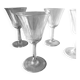4 Antique Digestif Glasses on Foot Art Deco Pattern Cut Glass 1950s
