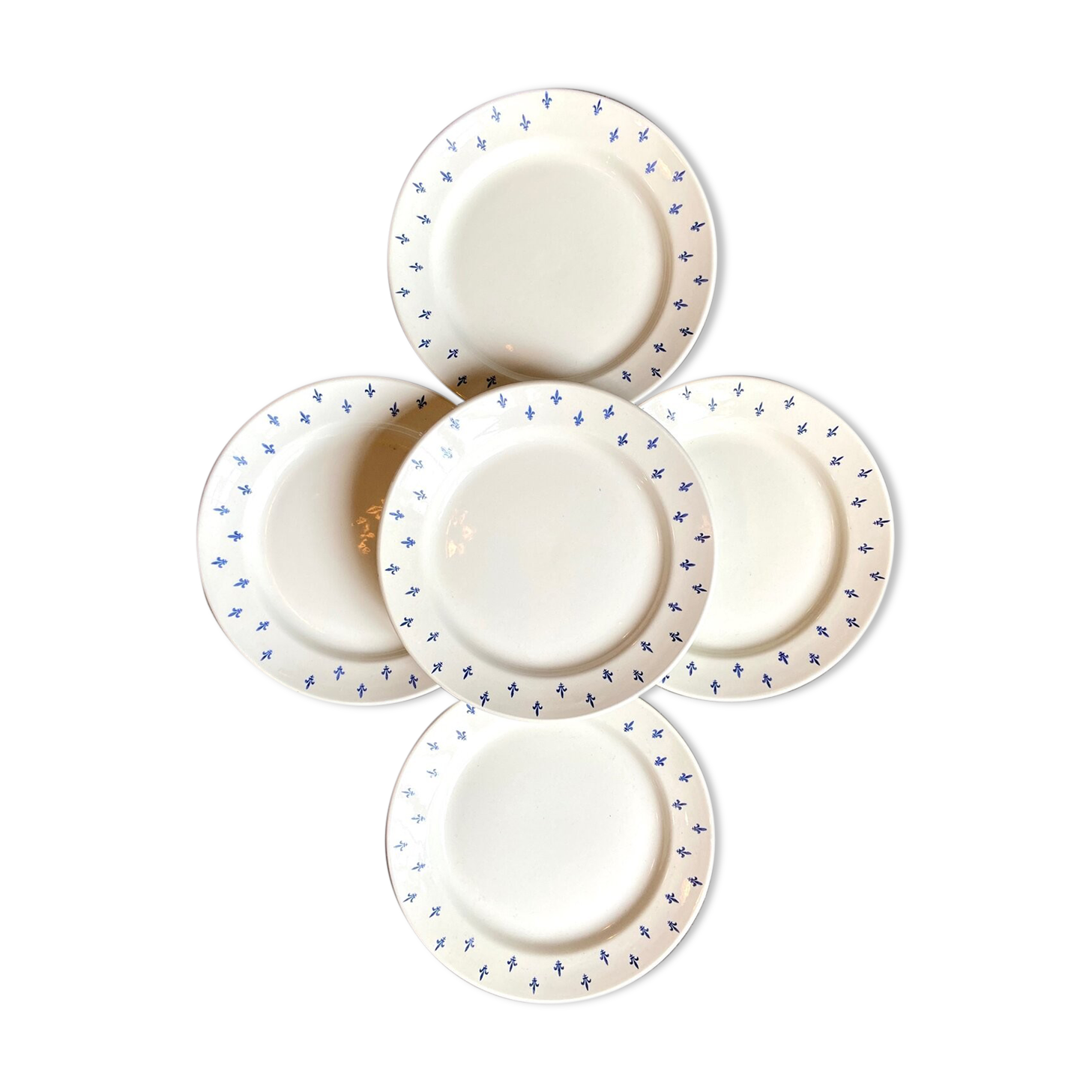 5 dessert plates in white and blue earthenware