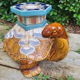 Porte plante tortue en céramique émaillée, 1980