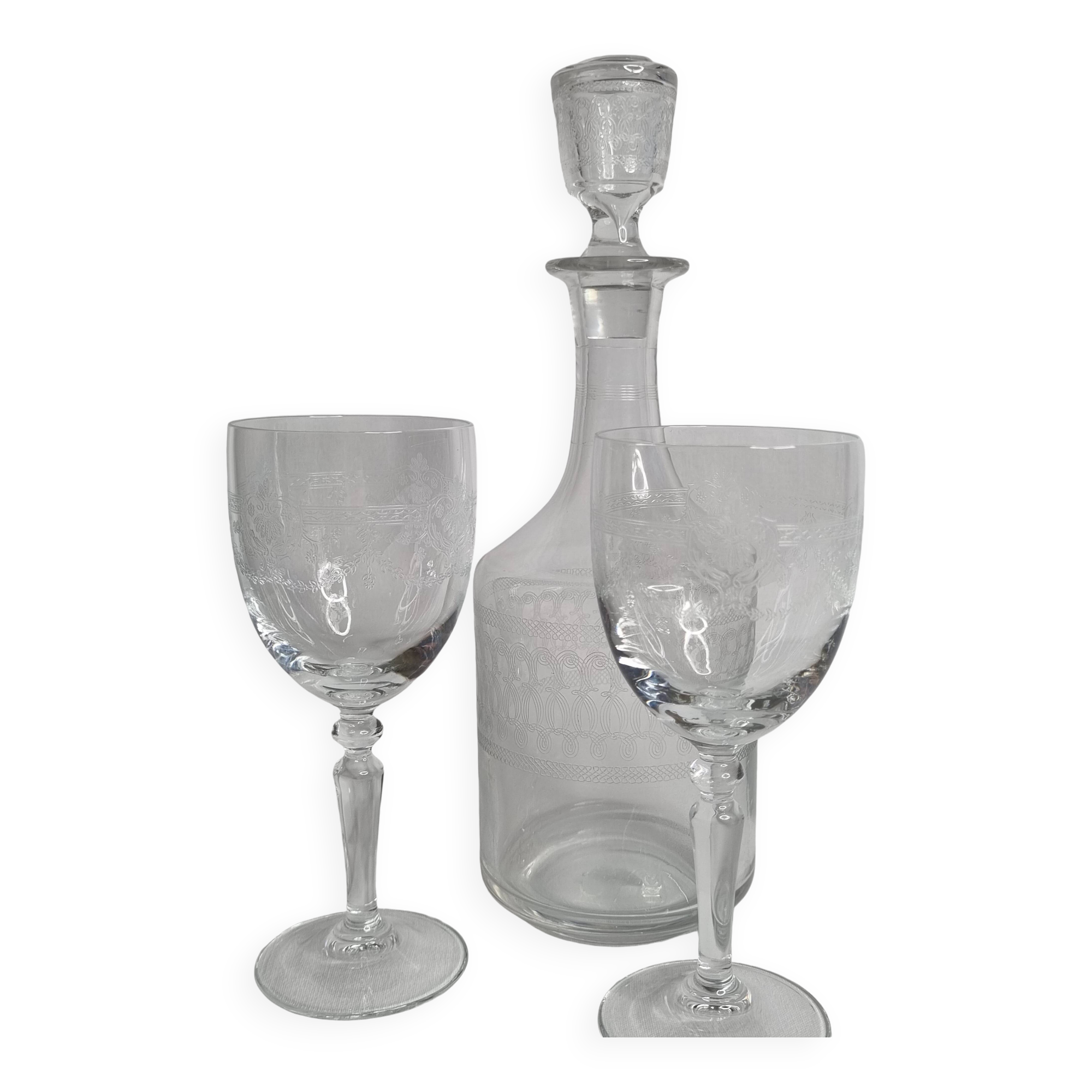 Classic Style Engraved Crystal Carafe and Glasses Set