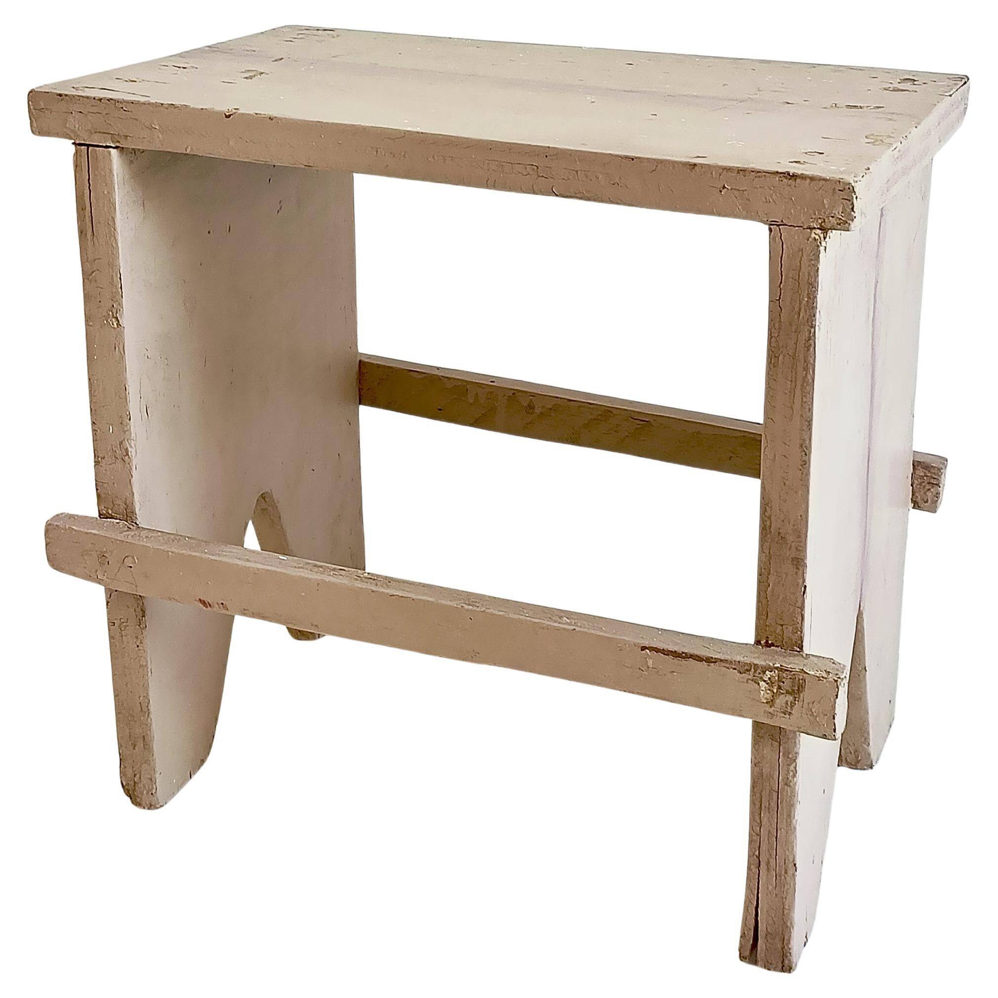 Rustic Spanish Milking Stool, Handcrafted Wood, Original Patina, 1940s