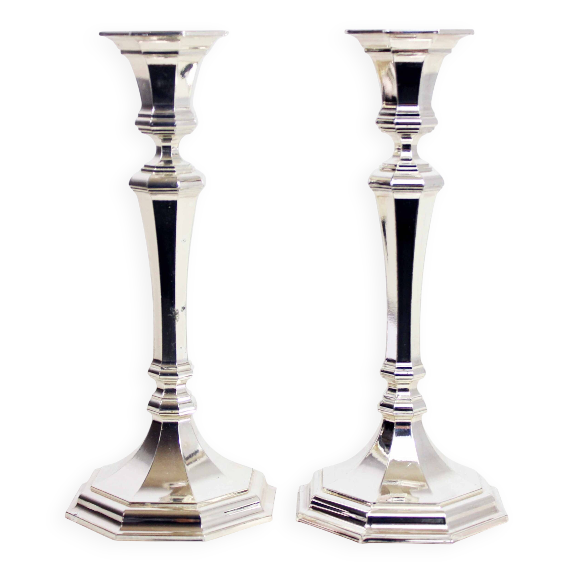 Pair of silver-plated metal candlesticks, BMF 1960