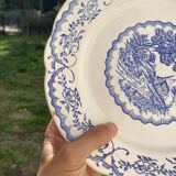 8 flat plates Digoin Sarreguemines blue and white vintage with countryside village décor