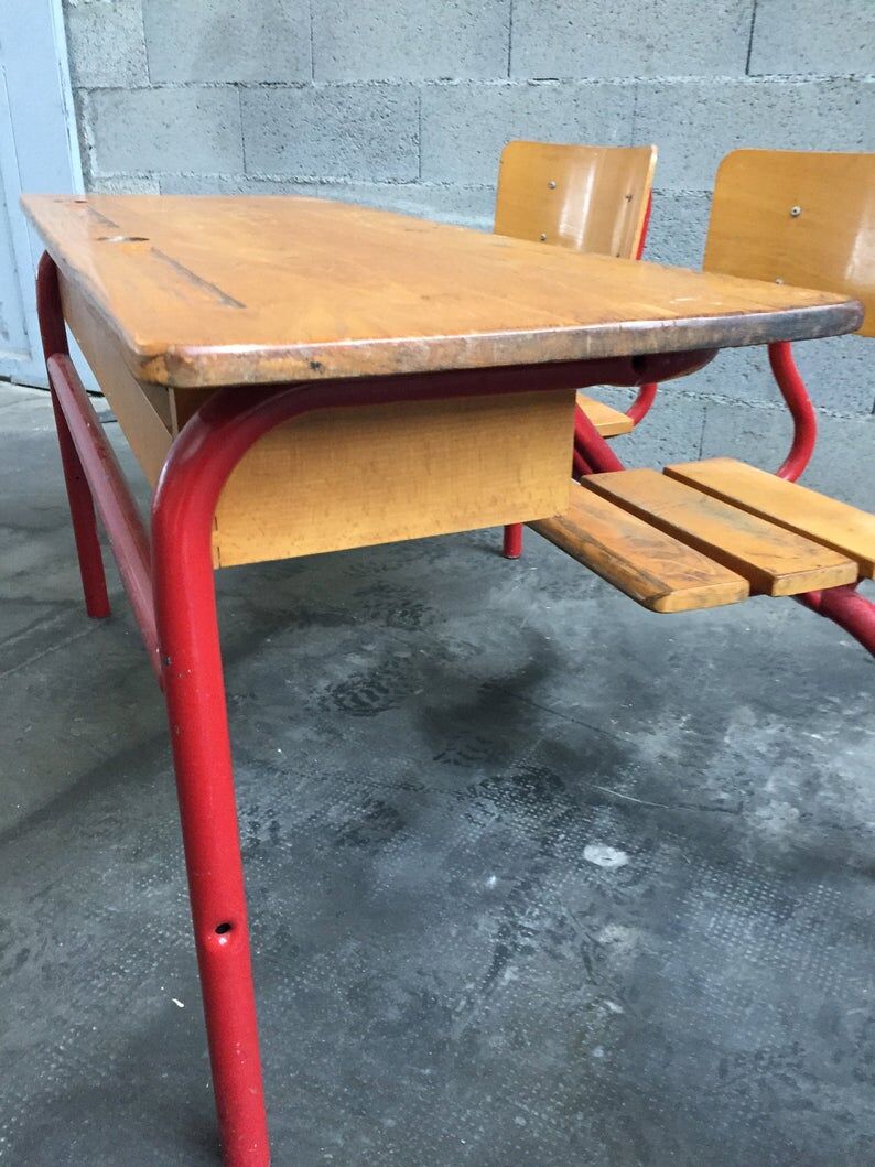 School desk vintage bench