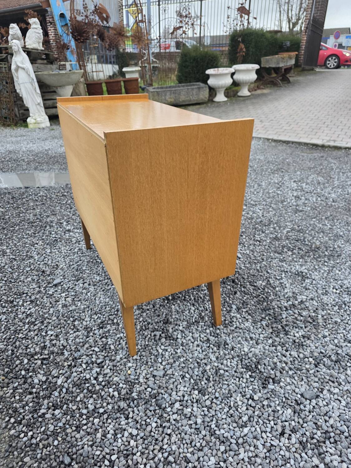 Commode vintage en chêne et cannage des années 60