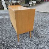 Commode vintage en chêne et cannage des années 60