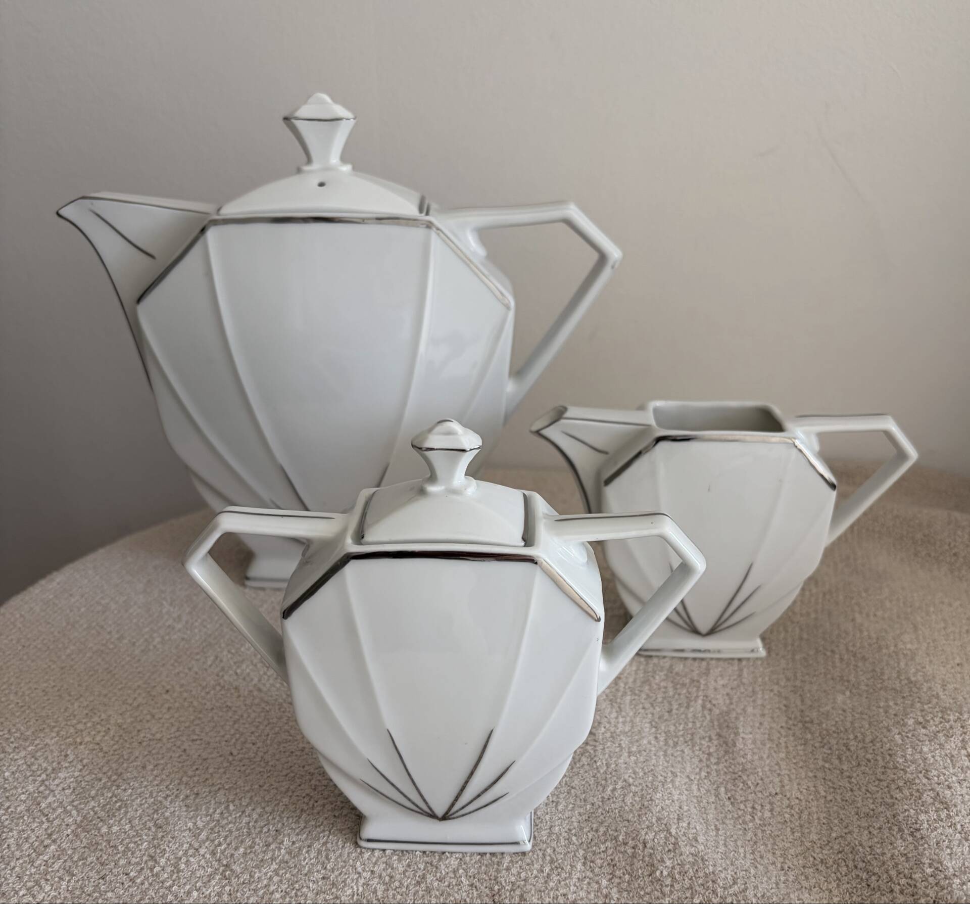 Art Deco Porcelain Coffee/Tea Trio by Victoria Czechoslovakia, 1930s