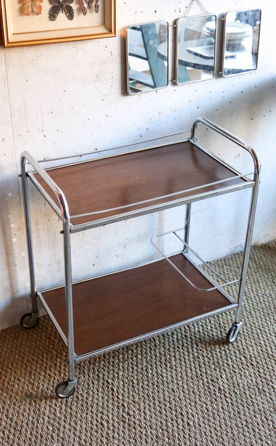 Vintage trolley Wood and chrome 70's