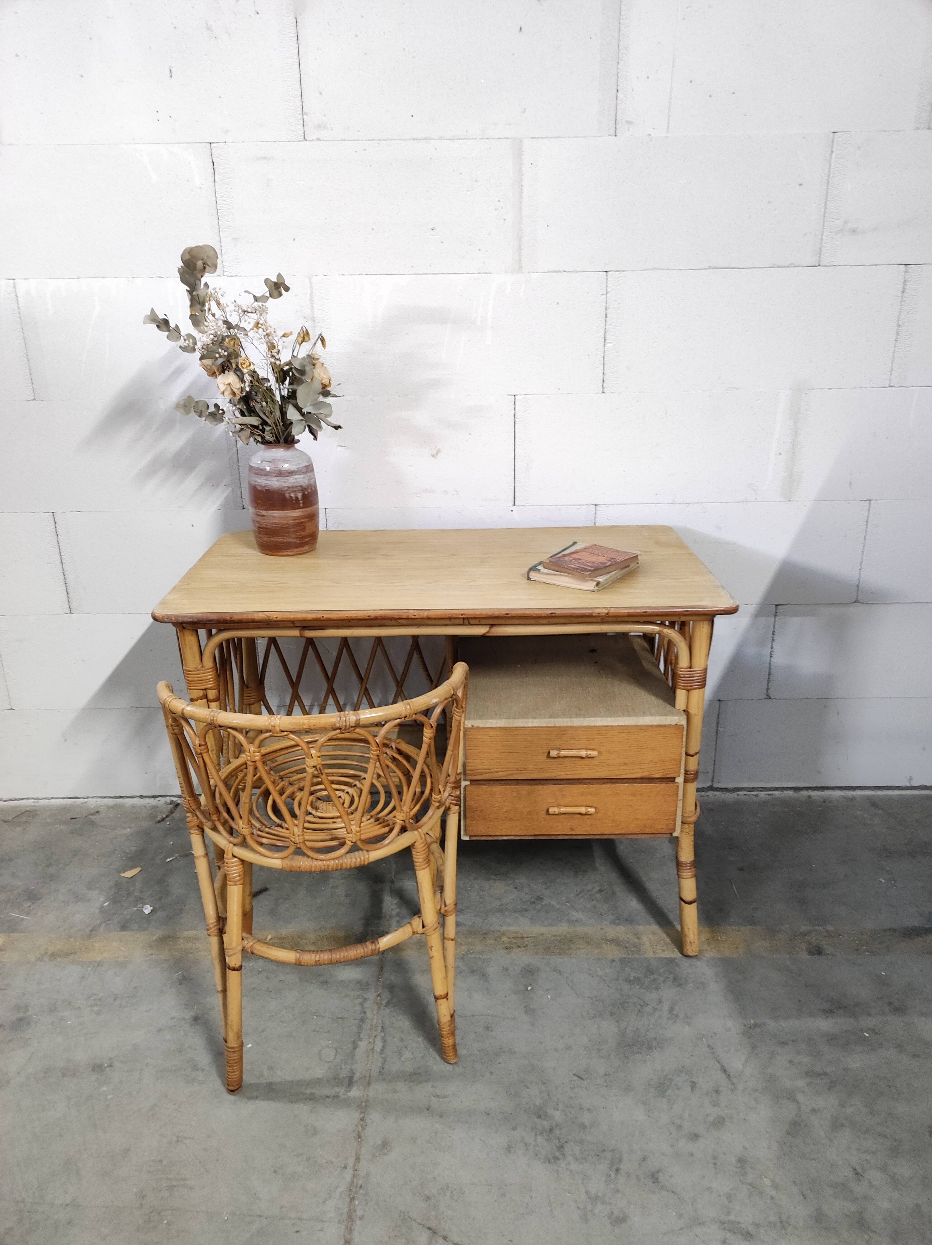 Rattan desk and chair