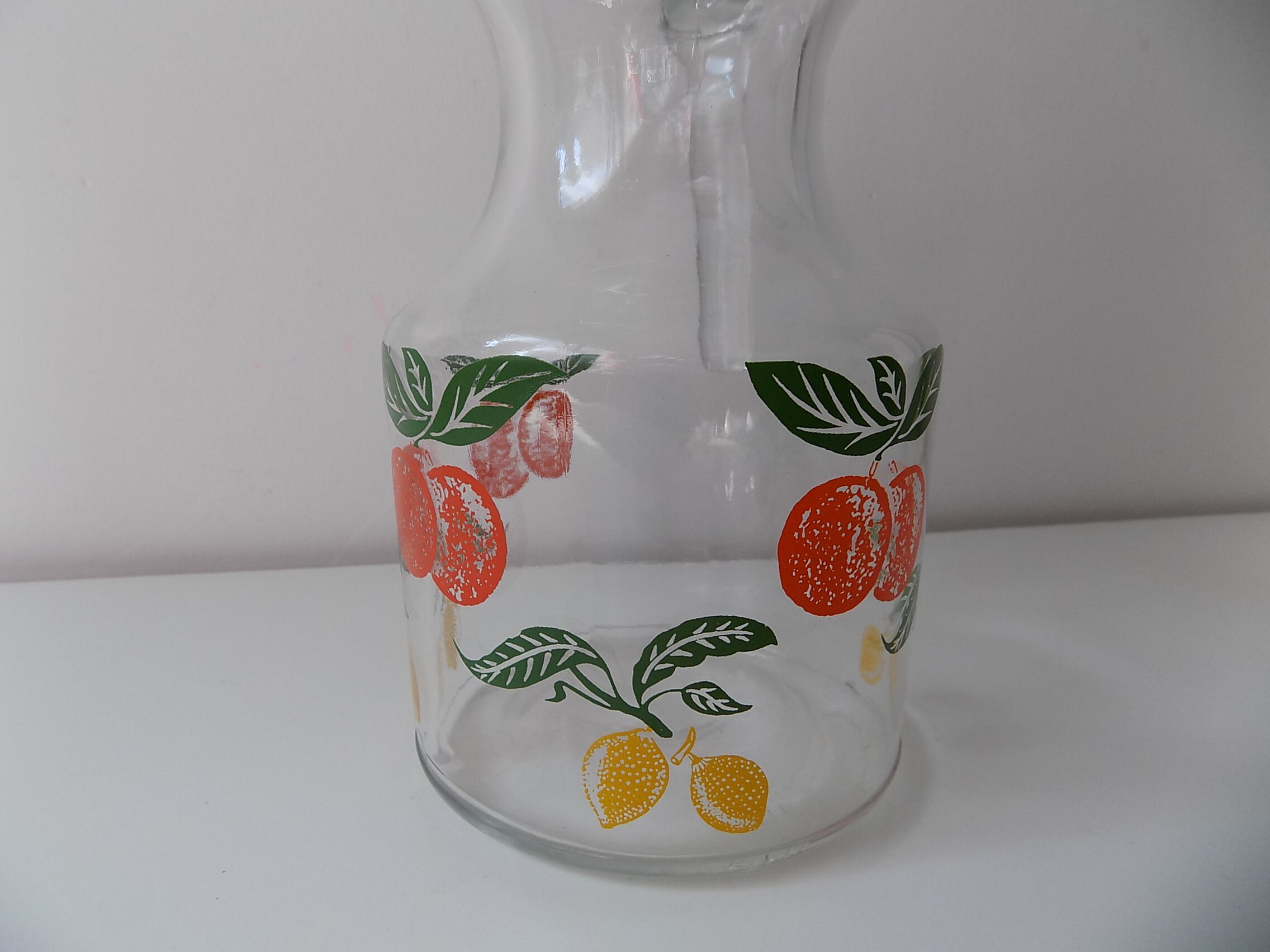 Carafe pichet en verre orange et citron vintage
