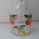 Carafe pichet en verre orange et citron vintage