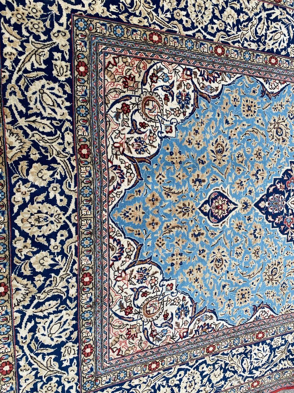 Ancient Persian carpet Ghoom wool and silk 142x222 cm