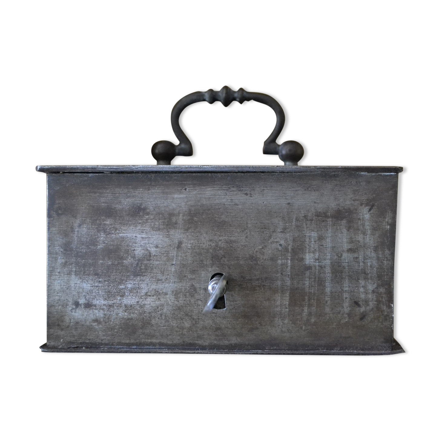 Cashier, patinated safe with its key