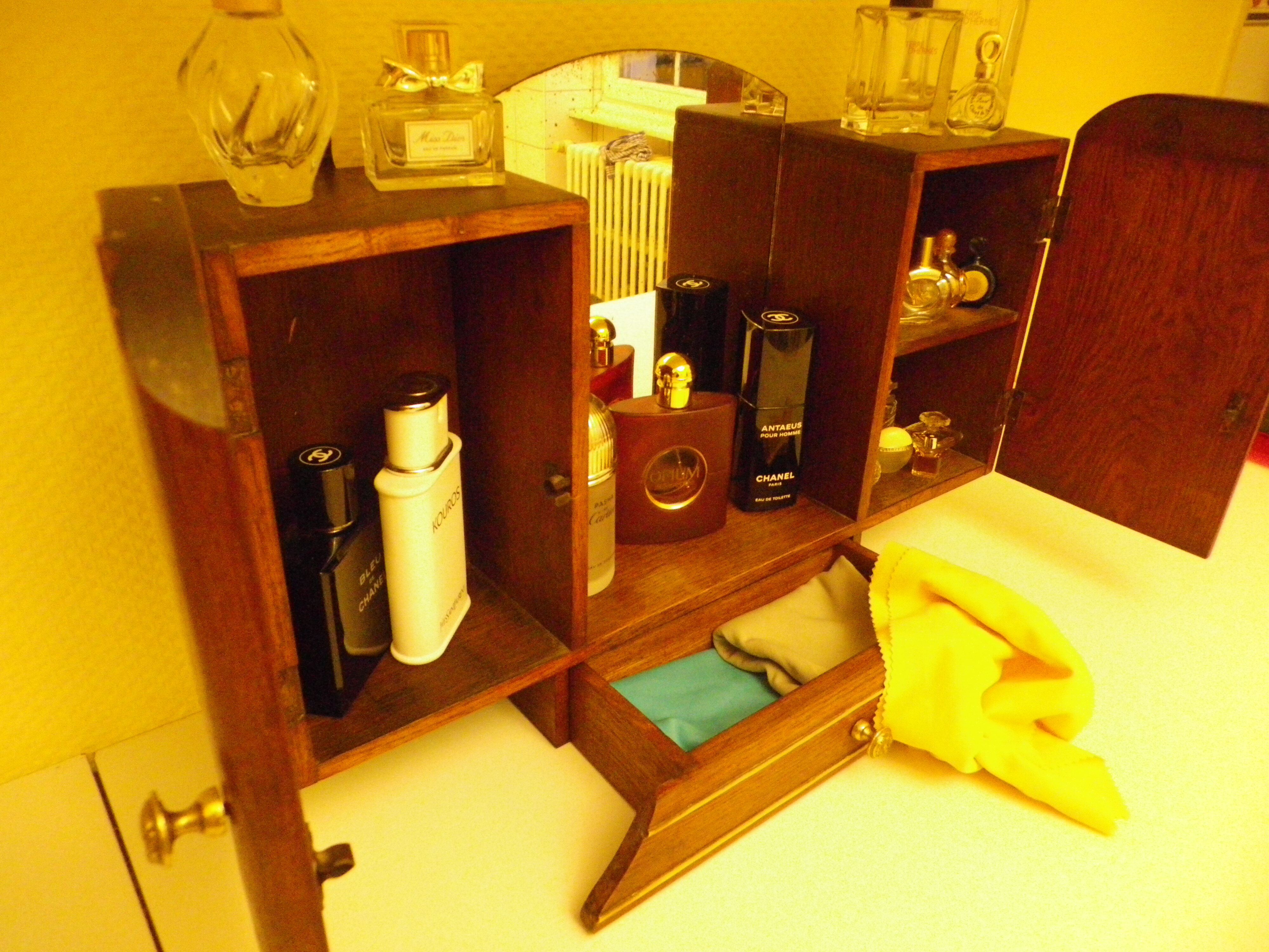 Art Deco extra furniture 1920/1940 to install or fix, wooden, central mirror, 2 doors, 1 drawer