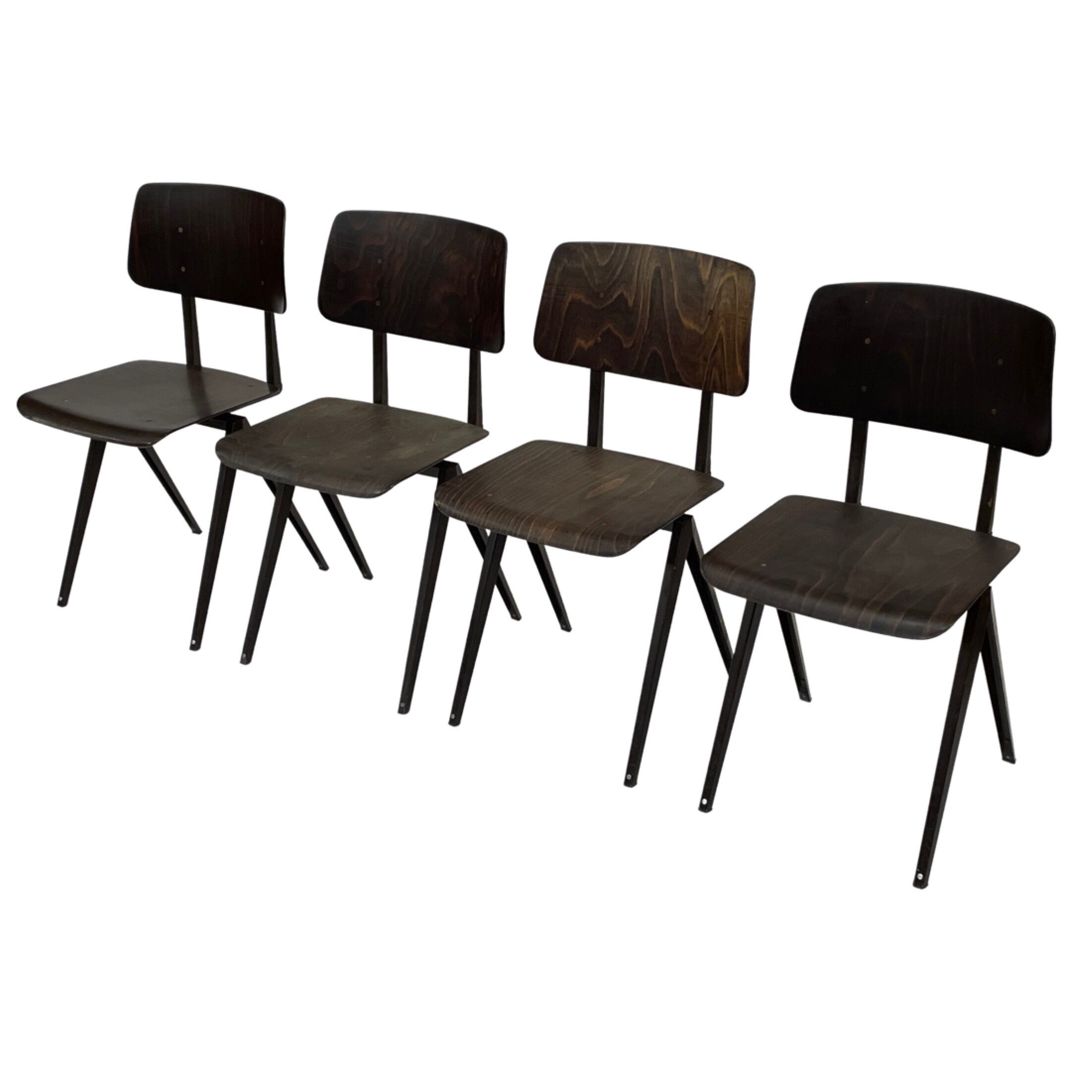 Lot de 4 chaises d’école vintage Galvanitas S16 Pays-Bas