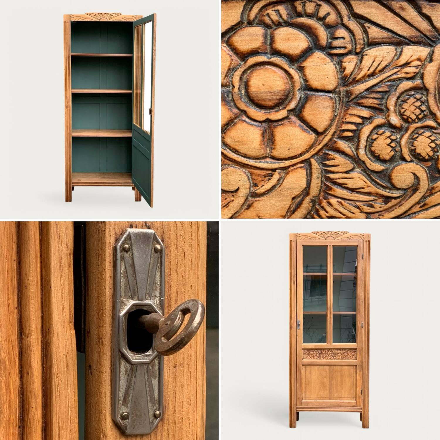Parisian glass cabinet art deco raw wood