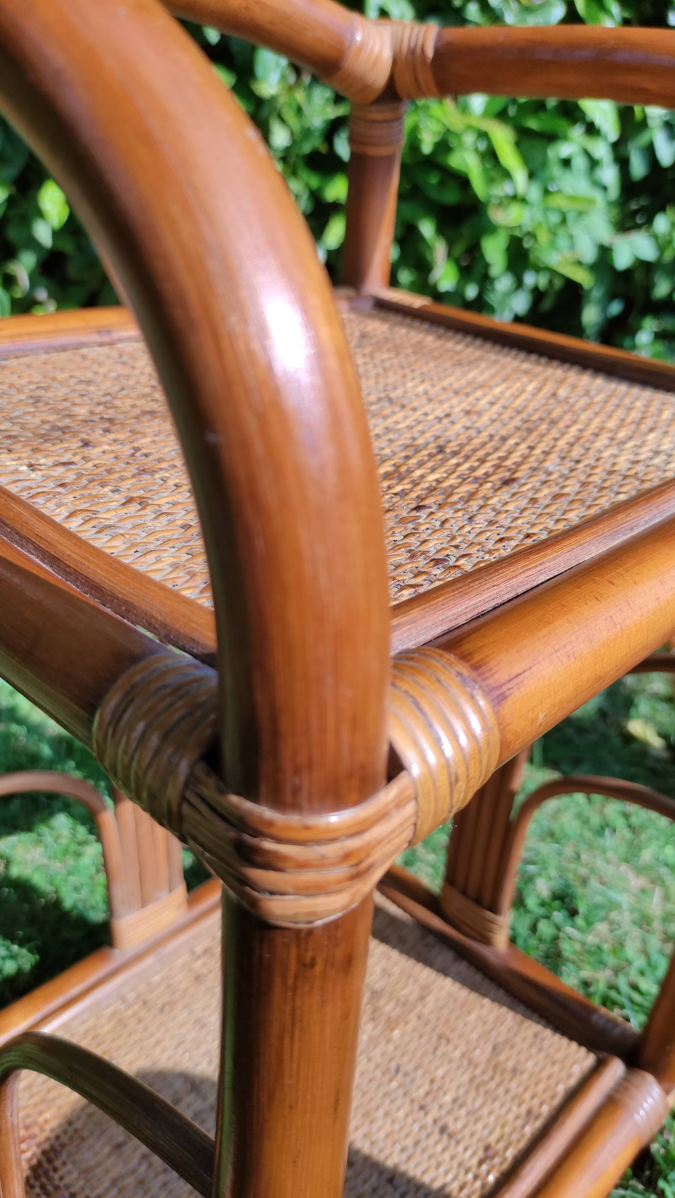 Bamboo and rattan bedside table pair