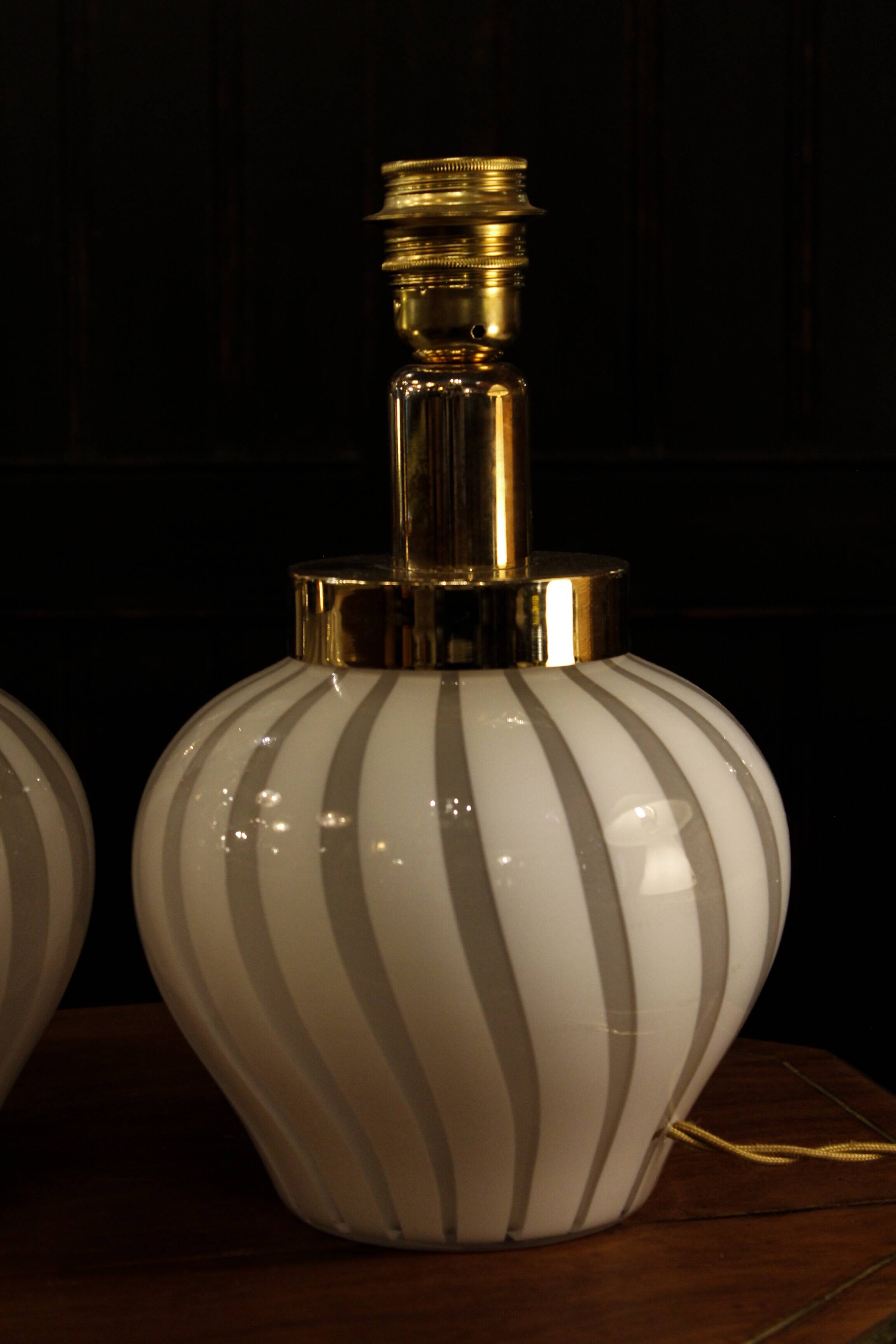 Murano glass lamp with brass, striped pattern