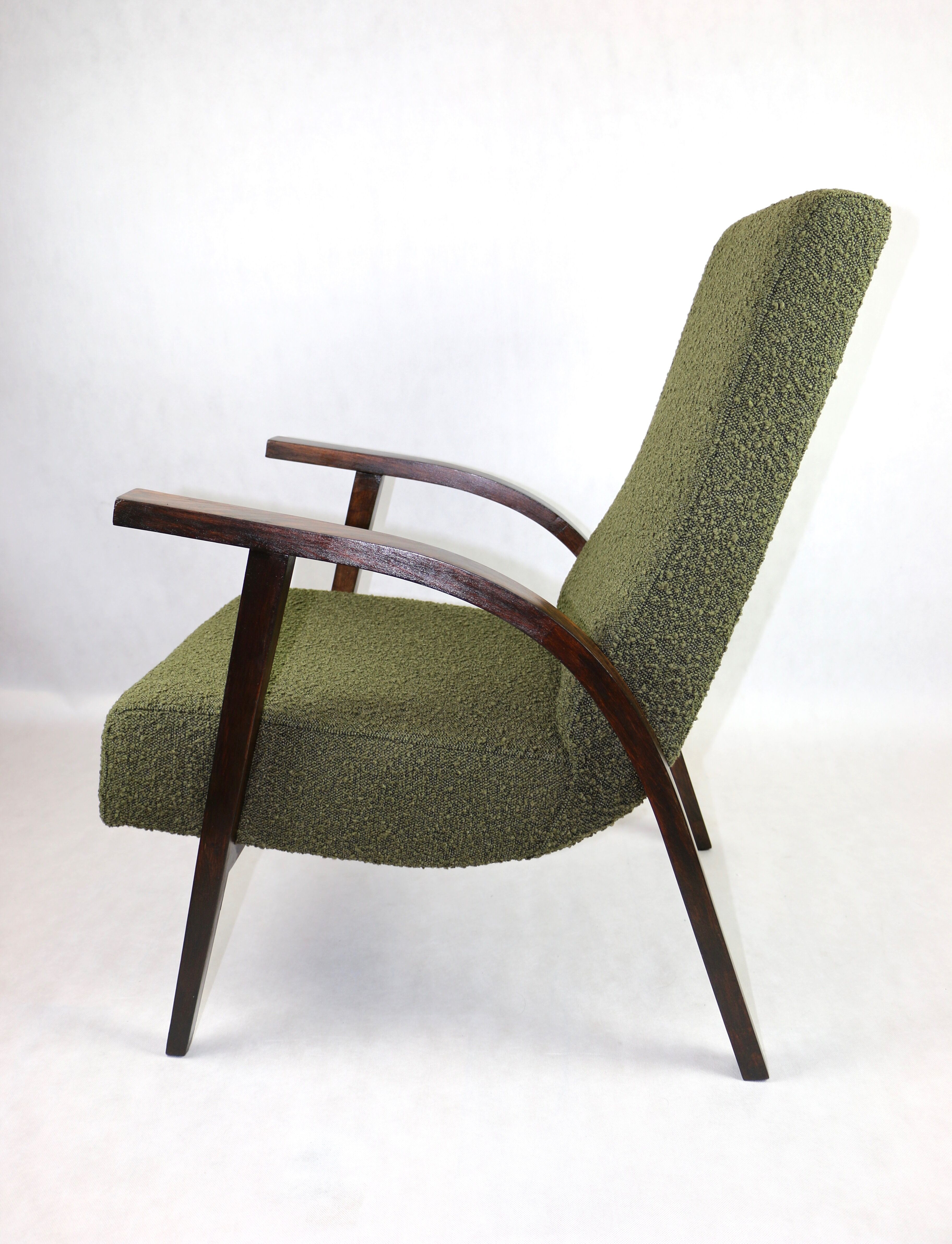 Olive Green Boucle Armchair design by Lejkowski – Leśniewski, 1970s