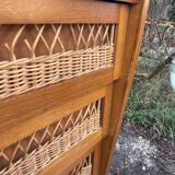 Rattan chest of drawers and vintage wood