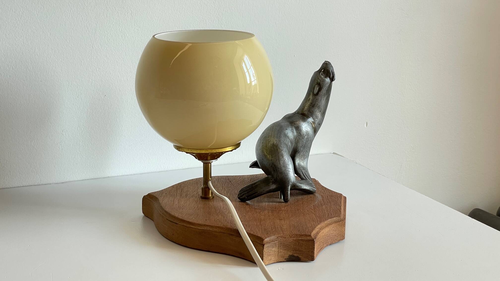 Art Deco Sea Lion blown glass lamp