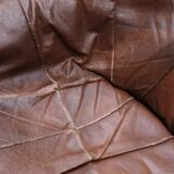 Brutalist leather sofa and armchair set, 1970s