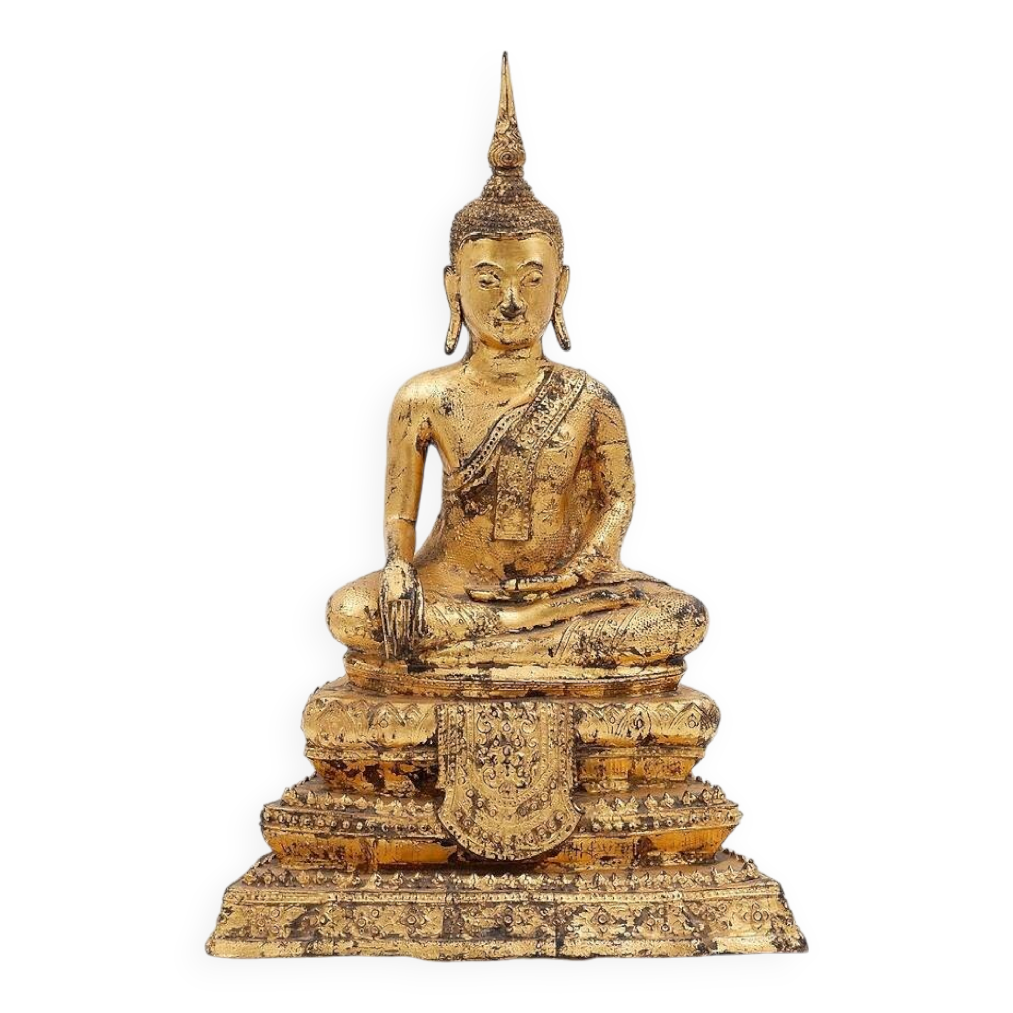 Thai Gilt Bronze Seated Earth Touching Buddha Figure, Late 19th Century