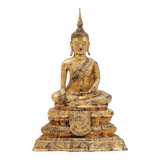 Thai Gilt Bronze Seated Earth Touching Buddha Figure, Late 19th Century