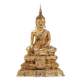 Thai Gilt Bronze Seated Earth Touching Buddha Figure, Late 19th Century