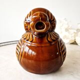 Brown duck slip pitcher from Sarreguemines, France, 1970s