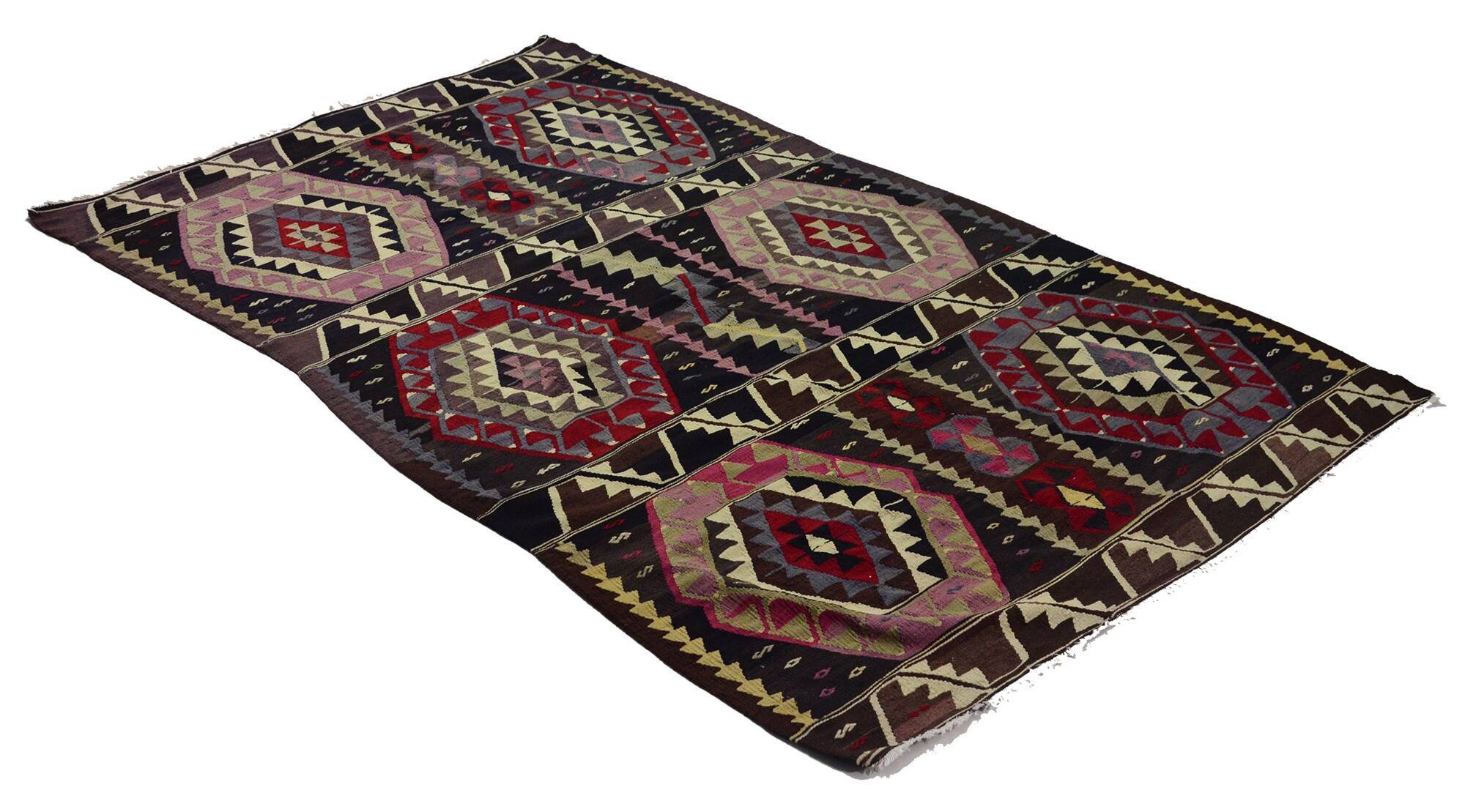 Turkish Kilim Yoruk Vintage 175x282 cm Geometric Brown and Beige