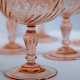 Set of 6 cups champagne rose vintage Rosaline pink swirl glass Arcoroc Luminarc France
