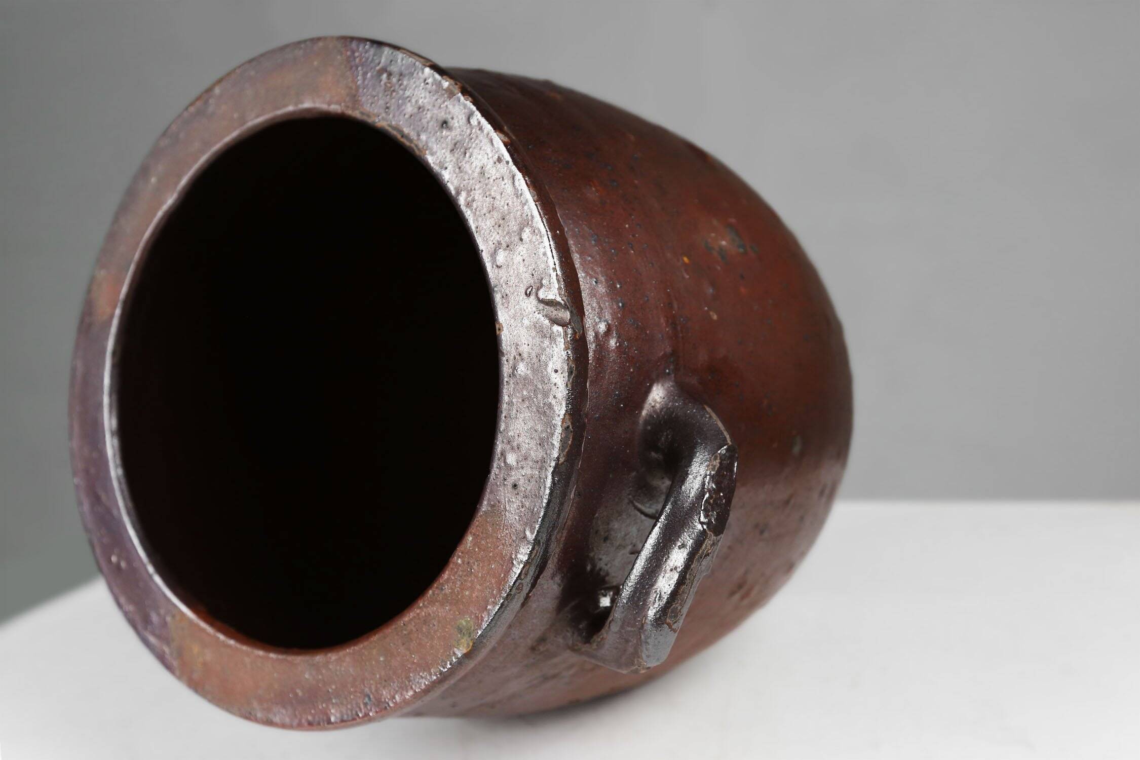 Signed Rustic Large Glazed Brown Ceramic Pot, Belgium, 1800s