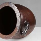 Signed Rustic Large Glazed Brown Ceramic Pot, Belgium, 1800s