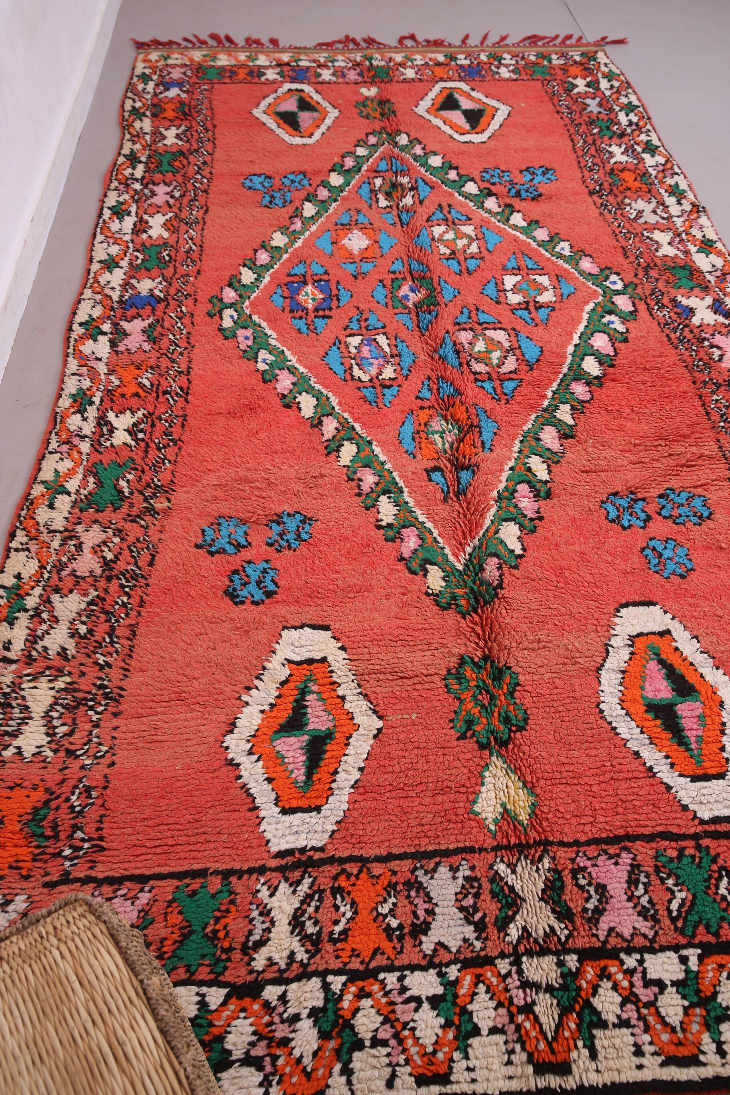 Red Vintage Moroccan rug 186 x 362 cm - Berber Wool Rug - Handmade Rug Boho