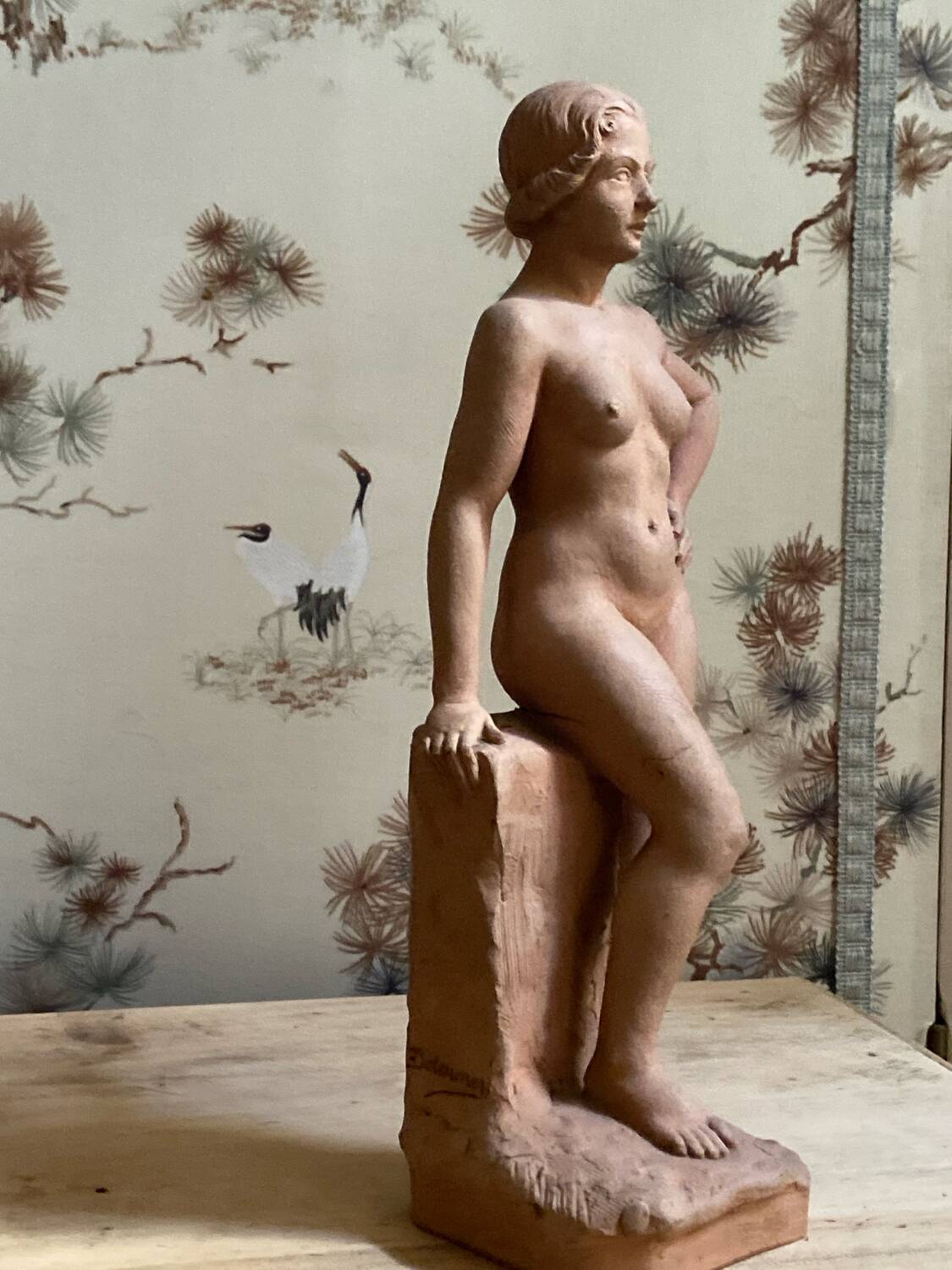 Antique Art Deco sculpture signed Delauner – Terracotta – 26 cm