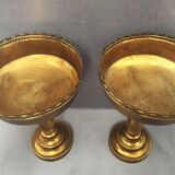 Pair of Large Cassolette Cups on Feet Gold Metal Centerpiece