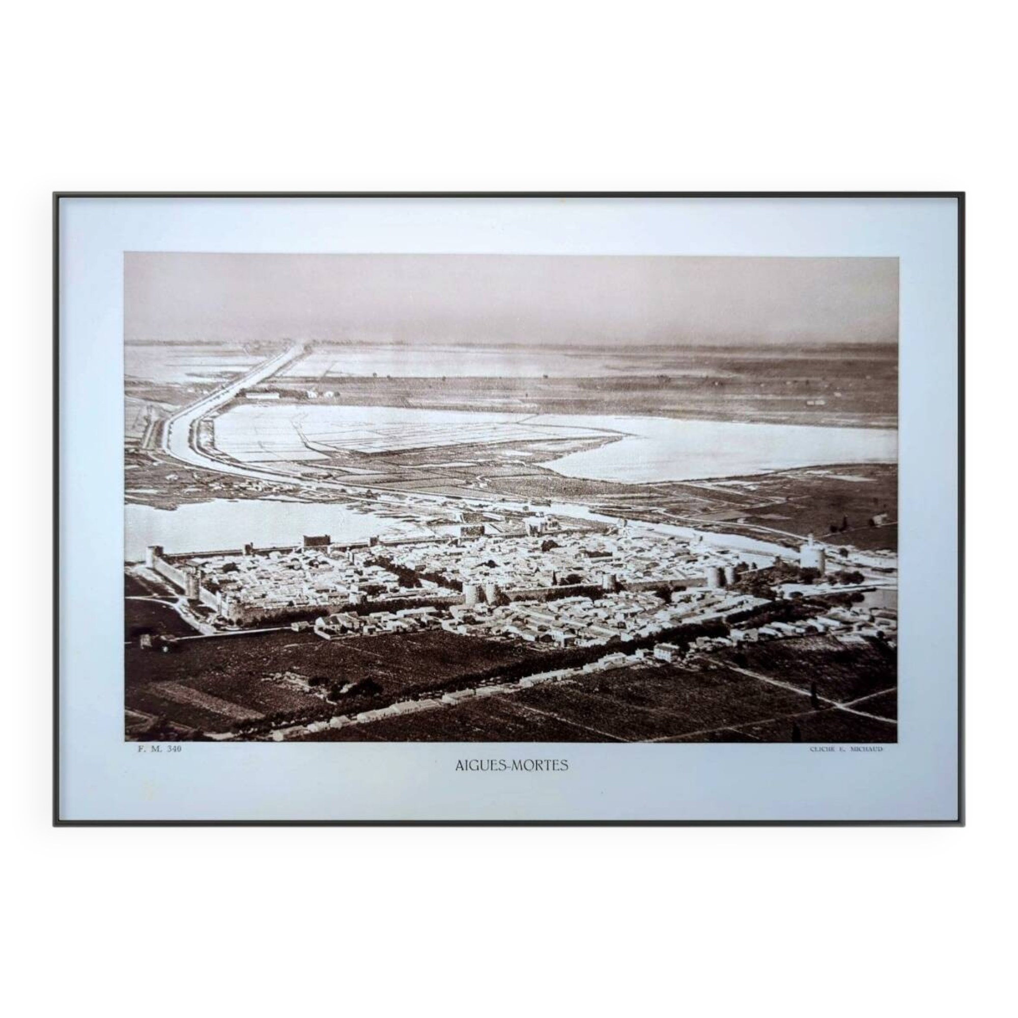Aigues-Mortes, vintage, photo plate printed in 1935.