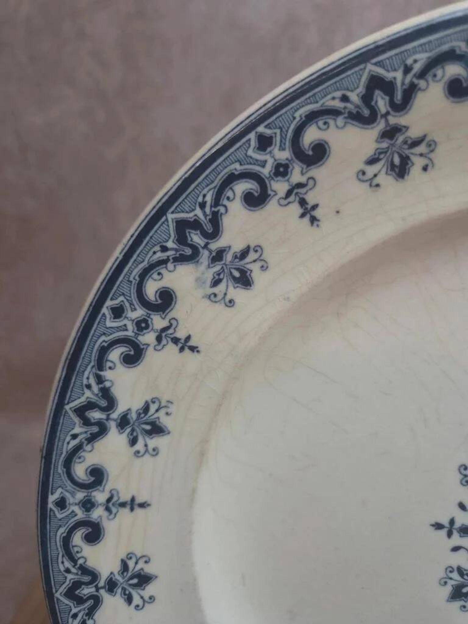 Antique plate Terre de Fer Clairefontaine Rouen blue decoration
