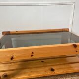 Vintage pine and glass coffee table