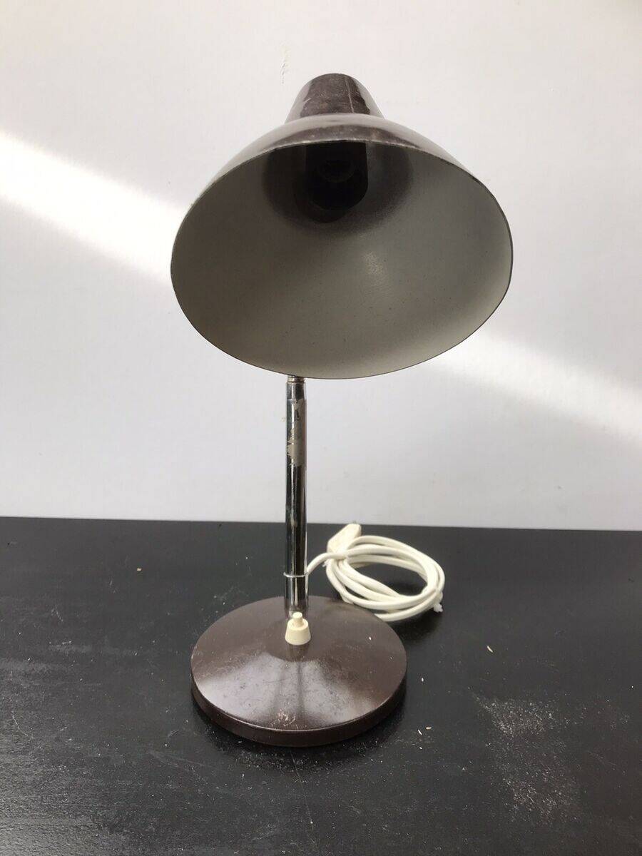 Brown Metal Desk Lamp with Flexible Chrome Arm, 1970s Industrial Vintage