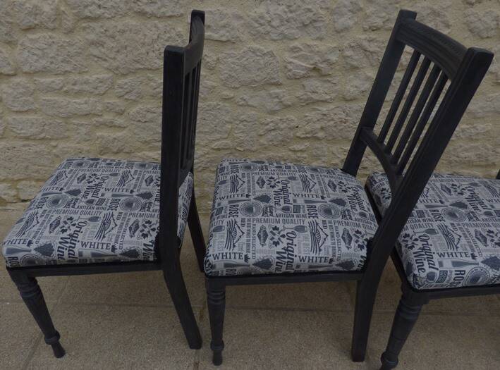 4 Louis XVI style chairs in black aged effect, Completely revamped