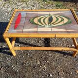 Vintage bamboo and earthenware coffee table signed jl gruer