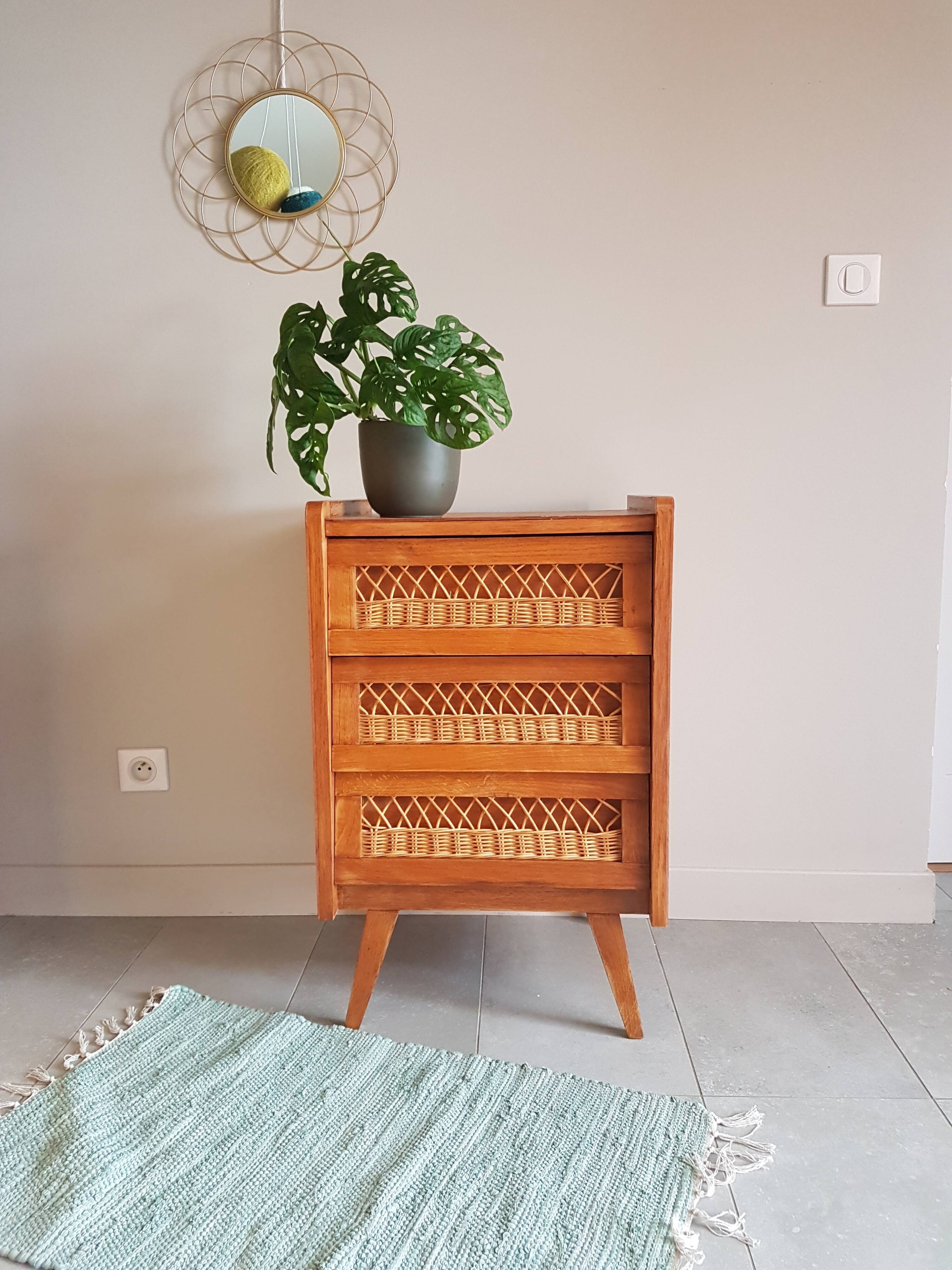 Wood and rattan dresser