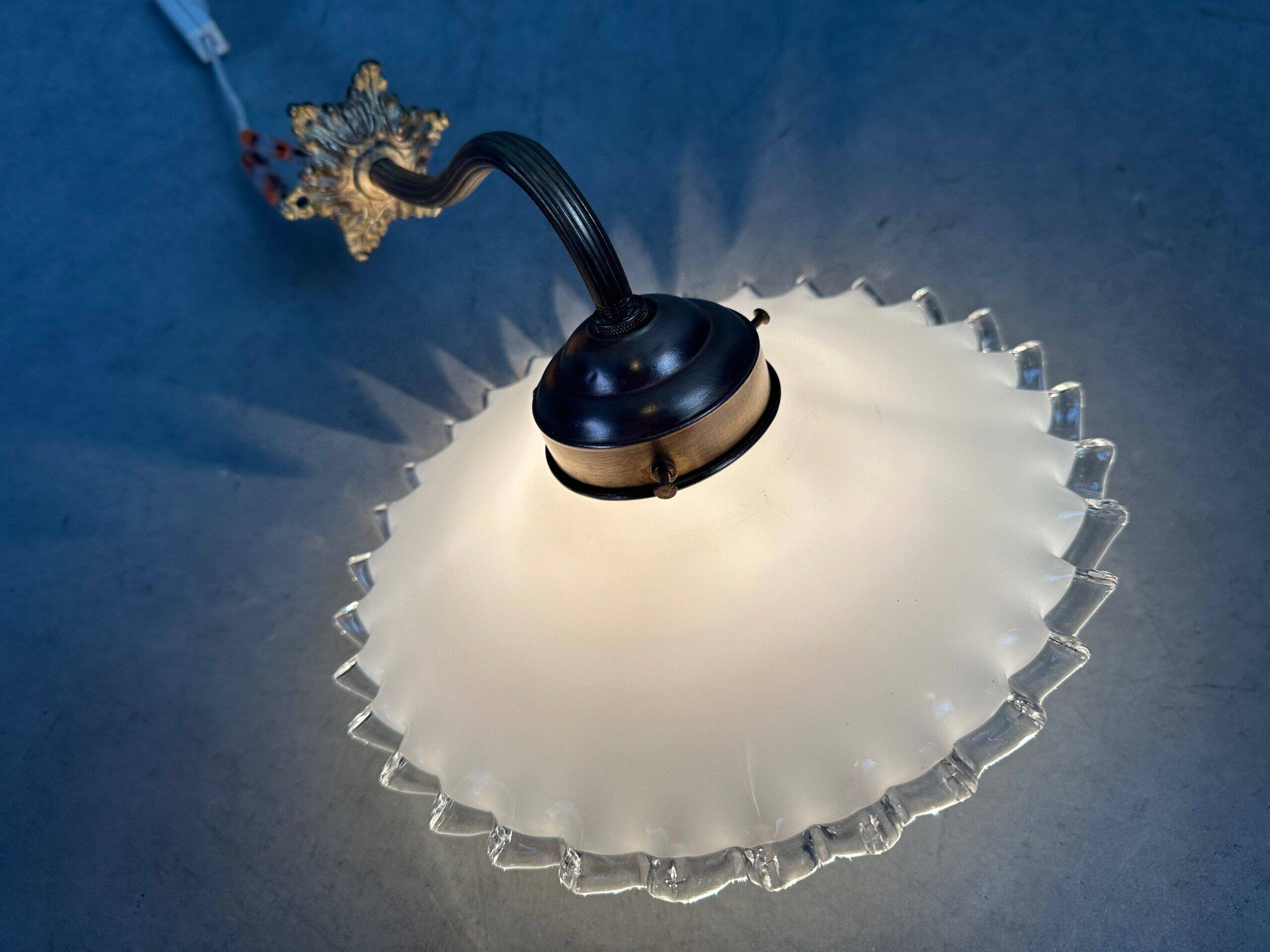 Antique wall lamp – opaline collar lamp with brass holder